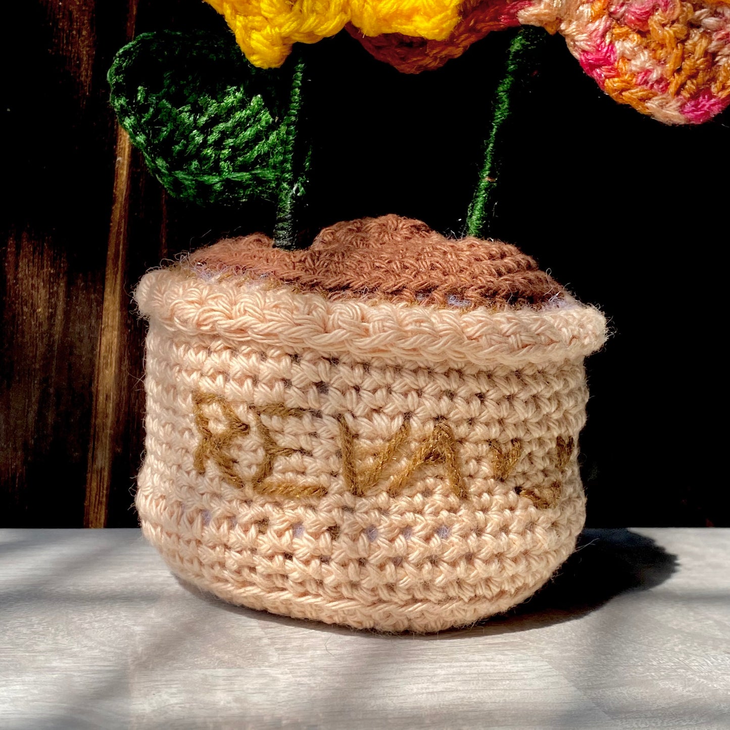 Sunflower & Maple Leaf Crochet Pot