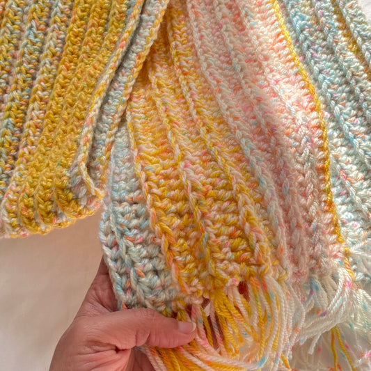 Crochet Woollen Scarf | Unisex |Handmade | Colourful Pattern | Bright Sunflower