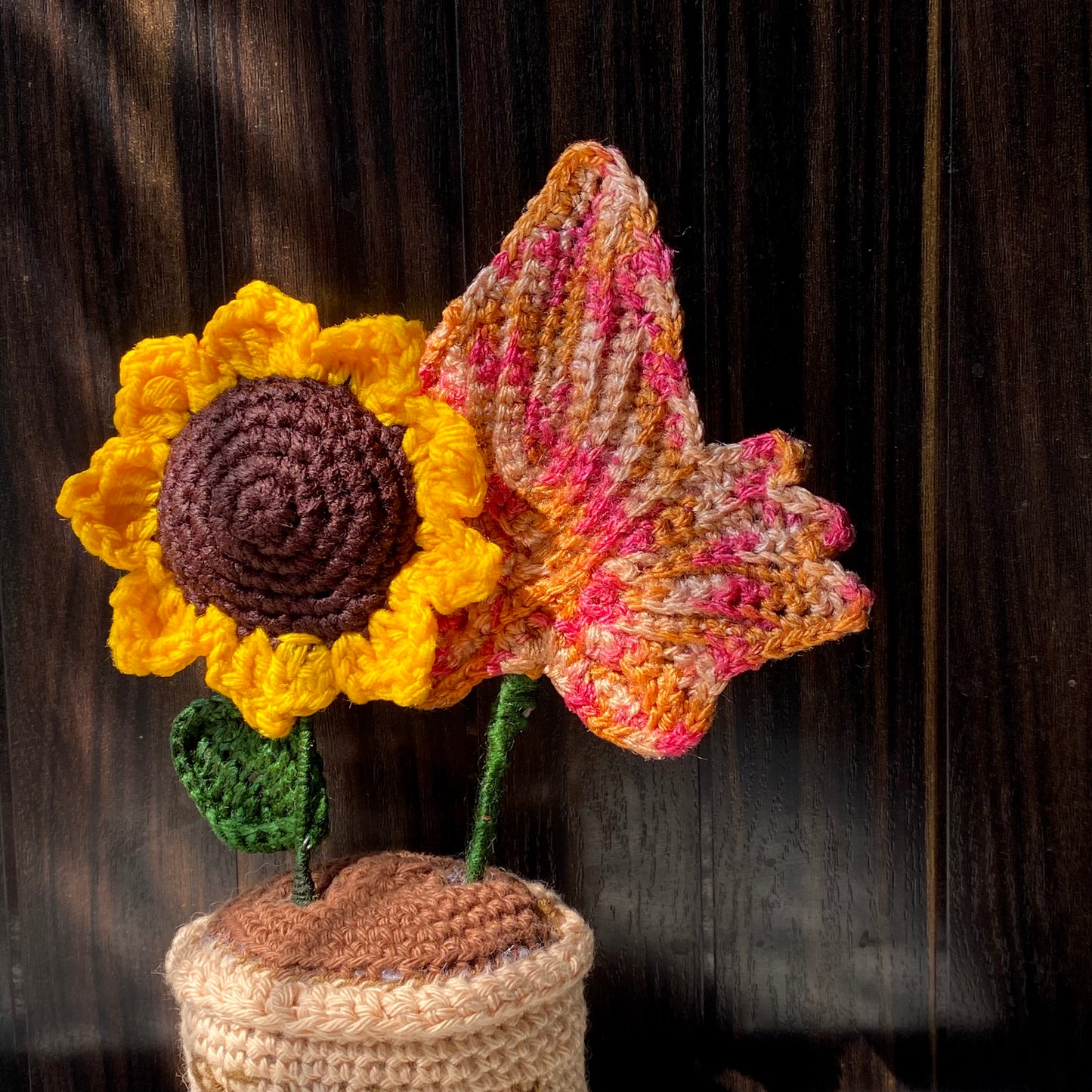 Sunflower & Maple Leaf Crochet Pot