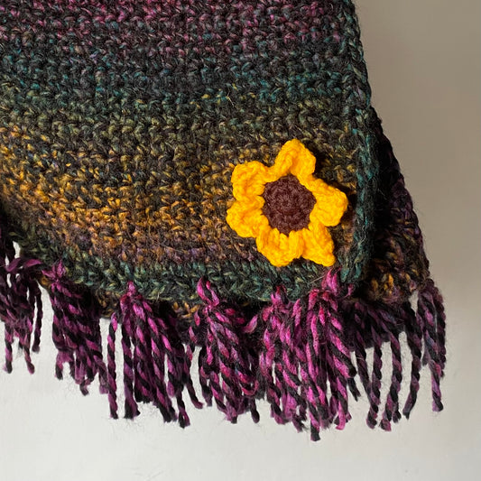 Crochet Woollen Scarf | Unisex |Handmade | Colourful Pattern | Bright Sunflower