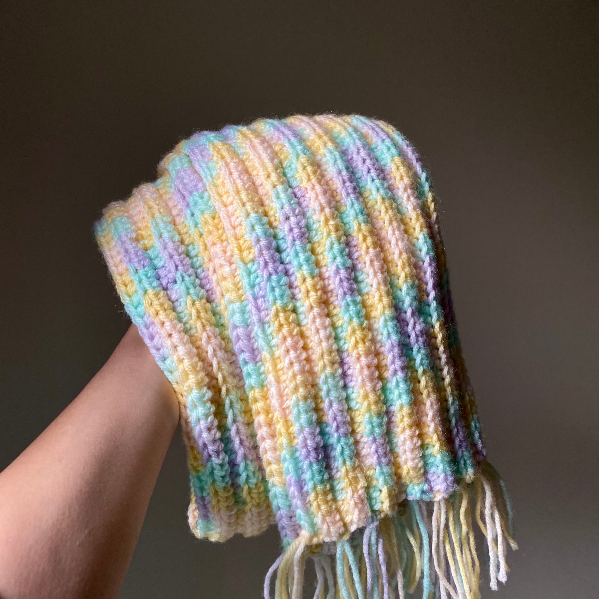 Crochet Woollen Scarf | Multi Shade Pattern | Unisex