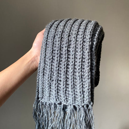 Grey Crochet Muffler | Woollen Scarf | Handmade