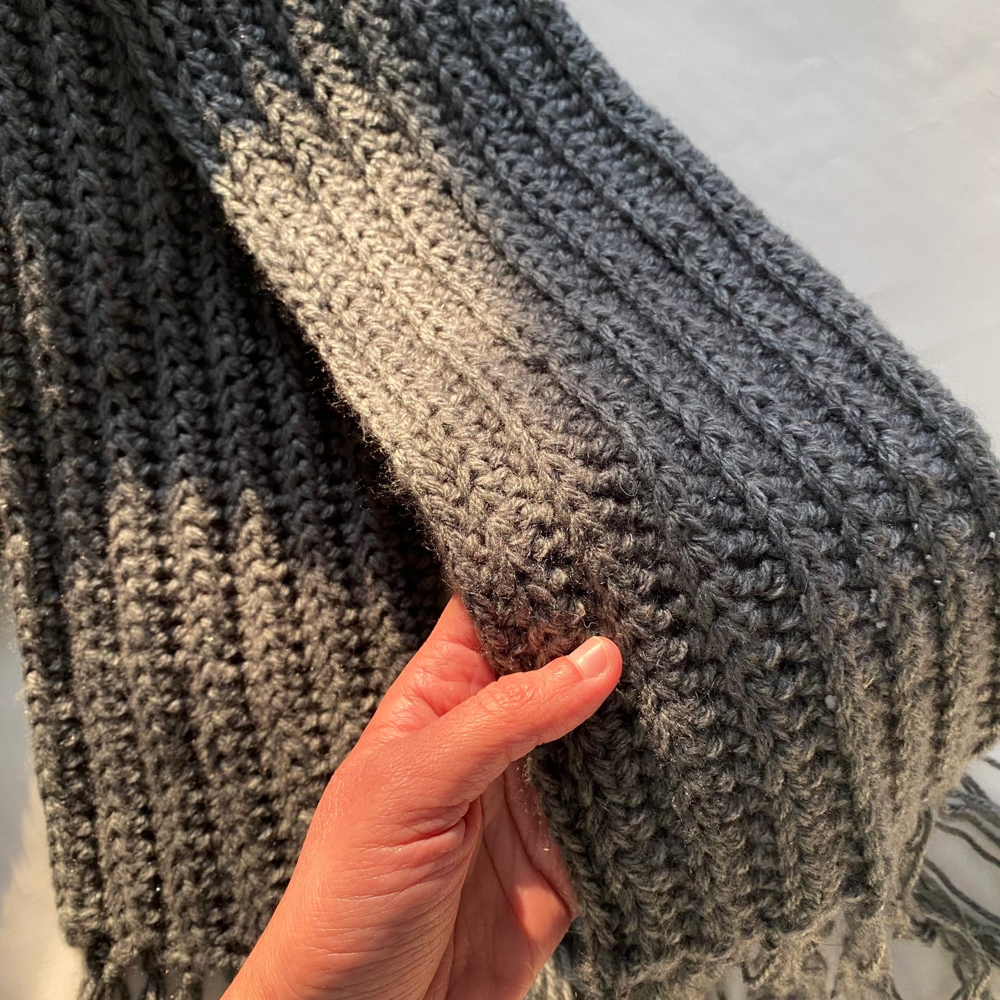 Grey Crochet Muffler | Woollen Scarf | Handmade