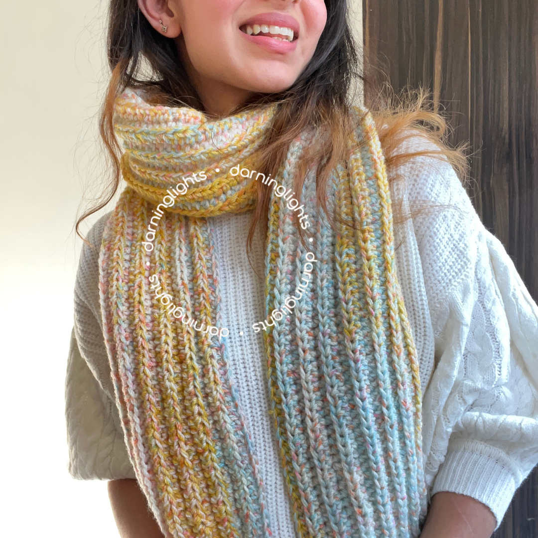 Crochet Woollen Scarf | Unisex |Handmade | Colourful Pattern | Bright Sunflower