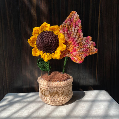 Sunflower & Maple Leaf Crochet Pot