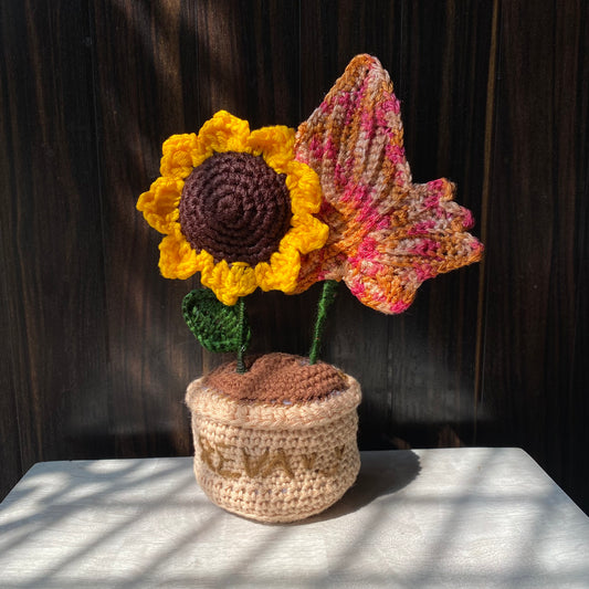 Sunflower & Maple Leaf Crochet Pot