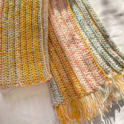 Crochet Woollen Scarf | Unisex |Handmade | Colourful Pattern | Bright Sunflower
