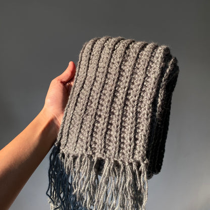 Grey Crochet Muffler | Woollen Scarf | Handmade