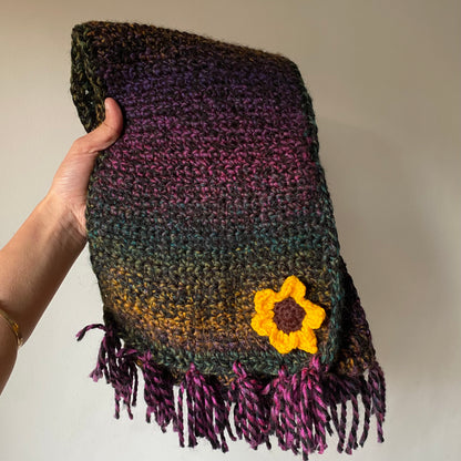 Crochet Woollen Scarf | Unisex |Handmade | Colourful Pattern | Bright Sunflower