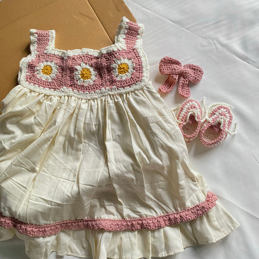 Crochet Baby Dress/Frock Complete Set