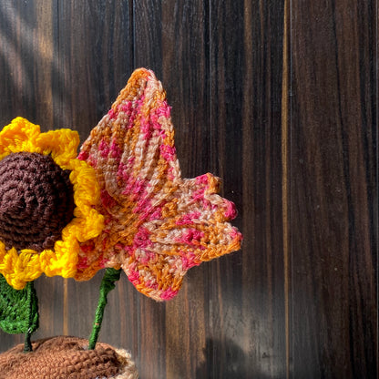 Sunflower & Maple Leaf Crochet Pot