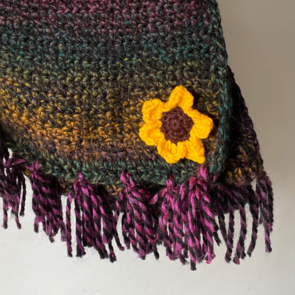 Crochet Woollen Scarf | Unisex |Handmade | Colourful Pattern | Bright Sunflower