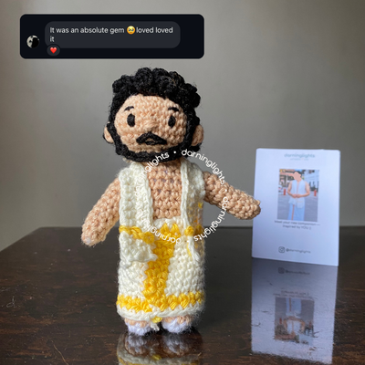 Crocheted human figure similar as in a picture, get your personalised action figures too