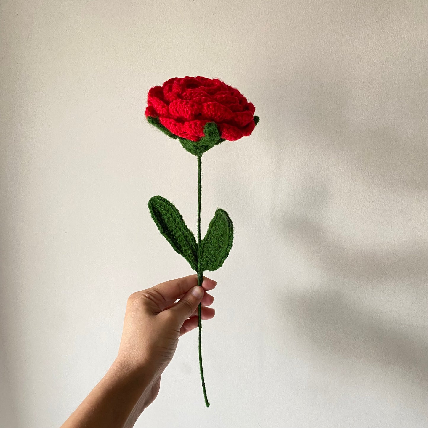 Single red crochet rose, handmade with fine cotton threads